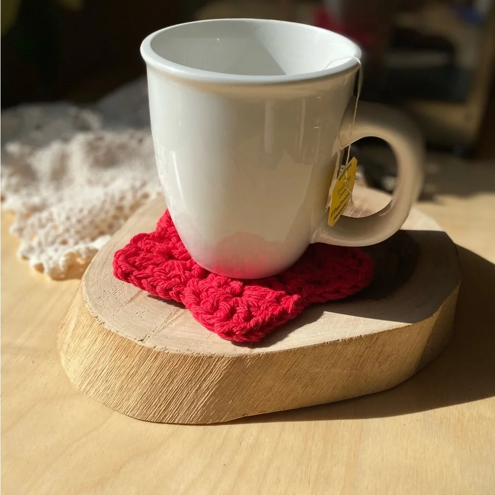 Handmade red, white and blue stars cotton Crochet Coasters Set
